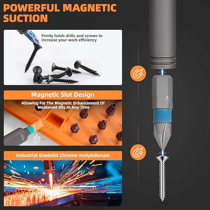 42 in 1 Magnetic Screwdriver Set, Ratchet Screwdriver Magnetic, 42 in 1 Diy Screwdriver Set Ratchet Handle Detachable Versatile Toolkit for PC, Furniture, Bicycle (Orange)