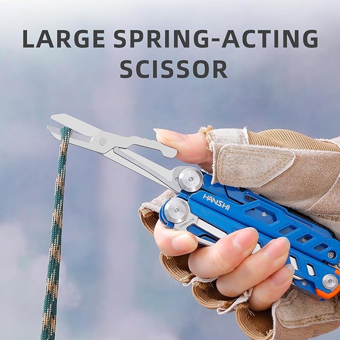 HANSHI Multitool Pliers, 22-in-1 YG10 Tungsten Steel Multi Tool with Scissors,Replaceable Wire Cutters, Flint, Window Breaker, Back Clip,Ideal for Camping, Survival and Gift(Blue)