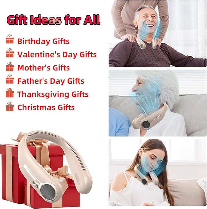 Portable Neck Fan,Hands Free Personal Wearable Bladeless Fan,6000mAh USB Rechargeable,360° Cooling,LED Display,4-Speeds,Birthday Gifts for Men Women Dad Mom,Outdoor Indoor Travel Camping (Brown)