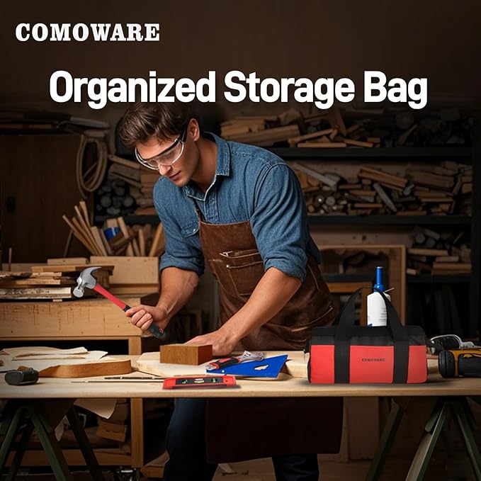 COMOWARE 218 Pcs Home Tool Kit - Basic Household Hand Tool Set, Truck Tool Kit Socket Wrench Combination Tool Set for Home with Plastic Toolbox Storage Case, Rv tool set，Red