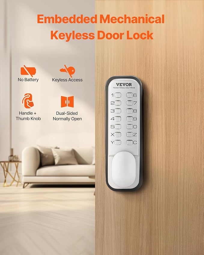 VEVOR Mechanical Keyless Entry Door Lock, 14 Key Mechanical Door Lock, Mechanical Keypad Door Knob, Single-Side Stainless Steel Waterproof Keyless Gate Lock, for Home Office Outdoor Fence Garage Yard