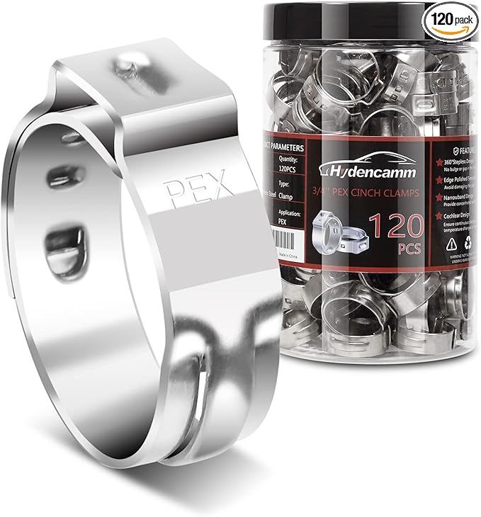 120PCS 3/4 Inch PEX Cinch Clamps Rings, Premium 304 Stainless Steel crimping clamps, PEX Fitting Clamps Pinch Ring for Tubing Pipe Fitting Connections (3/4"x120)