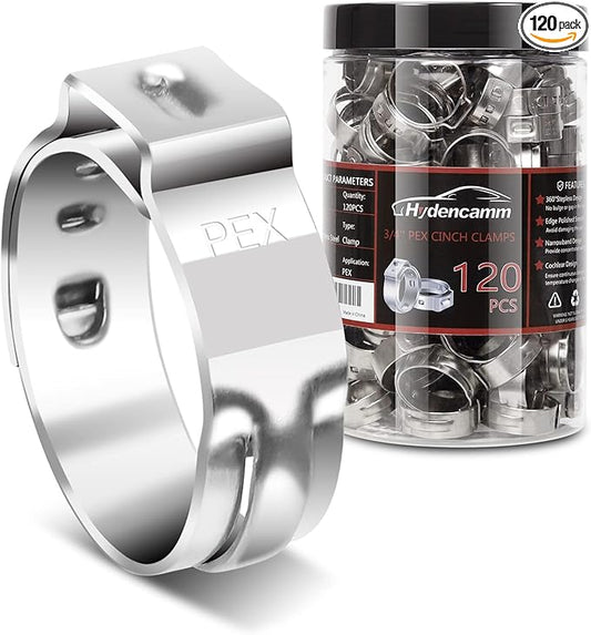 120PCS 3/4 Inch PEX Cinch Clamps Rings, Premium 304 Stainless Steel crimping clamps, PEX Fitting Clamps Pinch Ring for Tubing Pipe Fitting Connections (3/4"x120)