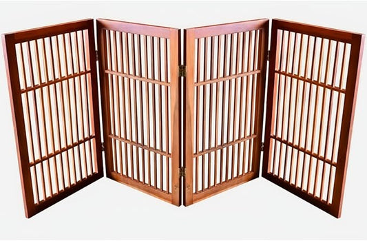 Pet Dog Gate Strong and Durable Freestanding Folding Acacia Hardwood Portable Wooden Fence Indoors or Outdoors by Urnporium (Brown Pet Gate, 4 Panel 30" Tall)