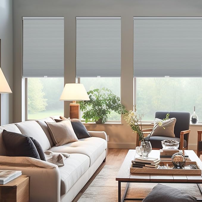 Changshade Cordless Cellular Shades, Blackout Honeycomb Shades for Windows, Pull Down Pleated Blinds, Easy to Install for Indoor Windows and French Doors,51" W x 72" H, Grey