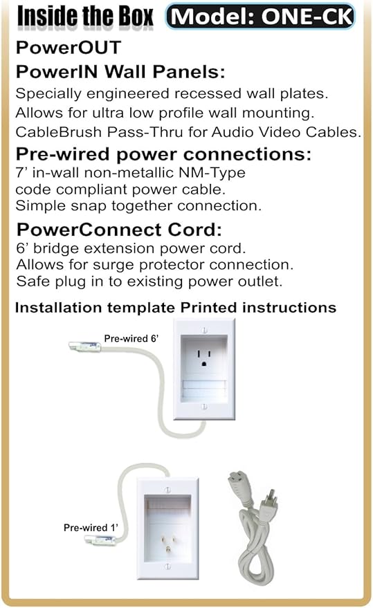 ONE-CK Single Outlet TV Cord Hider for Wall Mounted TVs - Recessed In-Wall Cable hider System for Power & Low Voltage - Matches Existing Outlets - Hide Wires With this Easy DIY Install Kit