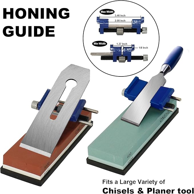 Knife Sharpening Stone Set, ONEHERE 4 Side Grit 400/1000 3000/8000 Whetstone Sharpener Kit with Non-Slip Bamboo Base, Leather Strop, Cut Resistant Gloves, Flattening Stone & Angle Guide (Large Set)