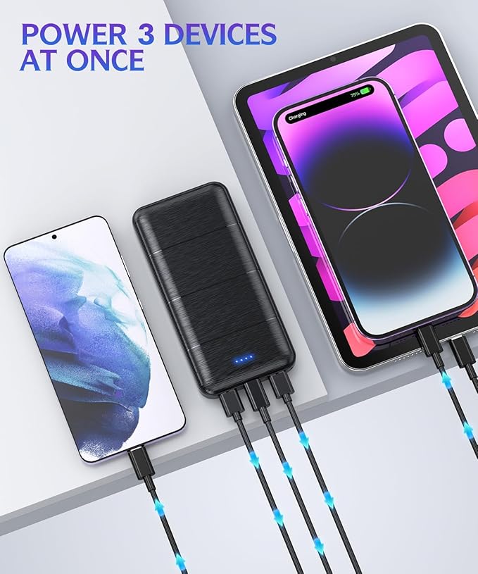 Portable Charger 2-Pack 15000mAh Power Bank Dual USB and Type-C Output 5V3.1A Fast Charger Battery Pack for iPhone 16 15 14 13 12 X Samsung S24 S23 Google iPad etc (Light Black and White)