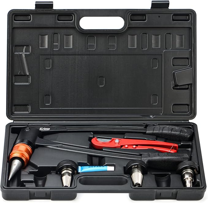 iCrimp PEX-A Expander Tool Kit with Self-Rotary Expansion Heads 1/2,3/4 and 1-Inch,PEX Cutter included for Uponor ProPEX,Wirsbo