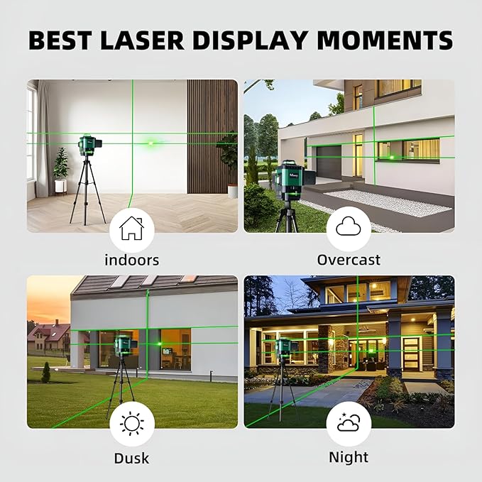 Laser Level 360 Self Leveling with Tripod, Miwosi 4D Lazer Level, 4x360° Green Cross Line Laser Tool for Construction Project Renovation, Tile, Floor, and Wall Projects, Includes Carrying Case