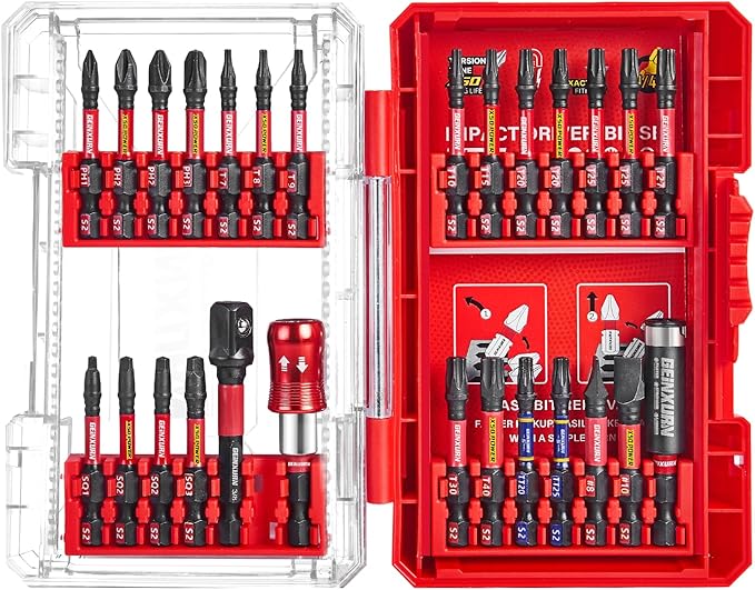 27Pieces Impact Screwdriver Bits Set, Magnetic S2 Steel Phillips/Slotted/Square/Torx Insert Power Bits Tips, Impact Bit Holder and Impact Socket Adapte with Pink Storage Box Case