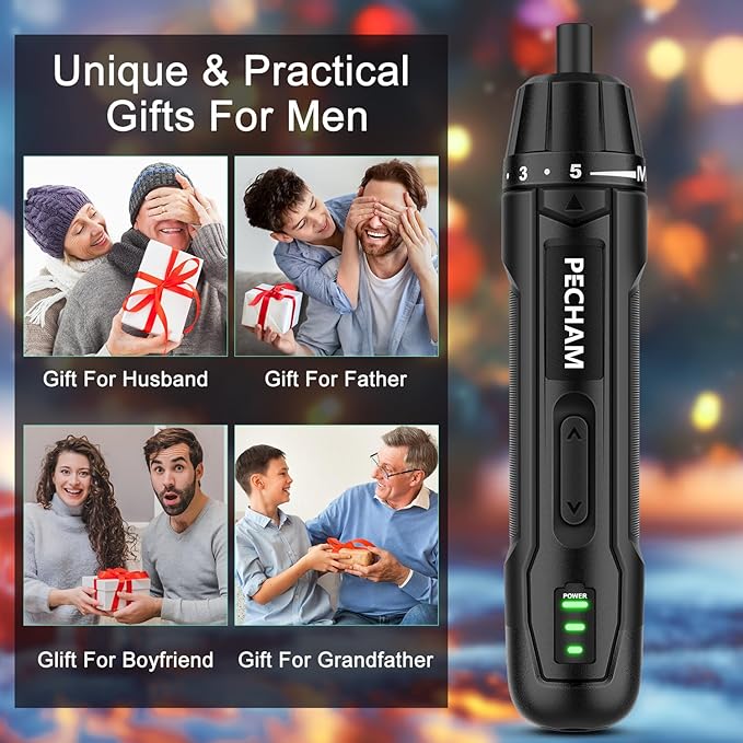 PECHAM 3.6V 2000mAh Cordless Screwdriver,Electric Screwdriver,350 RPM&5 Torque 5Nm,TYPE-C Charging, 8 Pcs Bits for Home Repairs,Portable Compact Design,Gifts for Men Him Dad Boyfriend