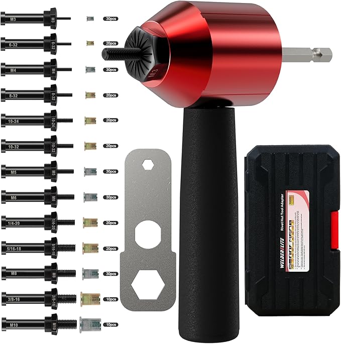Rivet Nut Drill Adaptor Tool Kit Contains 290 Rivet Nuts and 13 mandrels