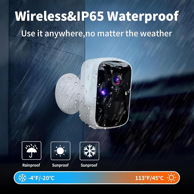 Wireless Security Cameras, 3MP WiFi Battery Powered Camera for Home Security with AI Motion Detection, 2-Way Talk, Spotlight, Siren, IP65, Cloud/Up to 256G SD Storage(64G SD Card Included)