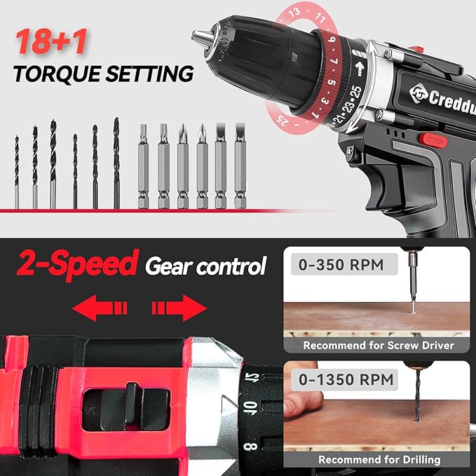 Cordless Drill Set 21v Power Drill Cordless With Battery & Charger, 84pcs Accessories Electric Drills Variable Speed, 3/8" Keyless Chuck (Black kit)