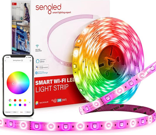 Sengled Smart Wi-Fi LED Multicolor Light Strip, 3M (9.84ft), No Hub Required, Works with Alexa & Google Assistant, RGBW, High Brightness, 1300 Lumens, Adjustable Length, 25,000 Hours Life for Home