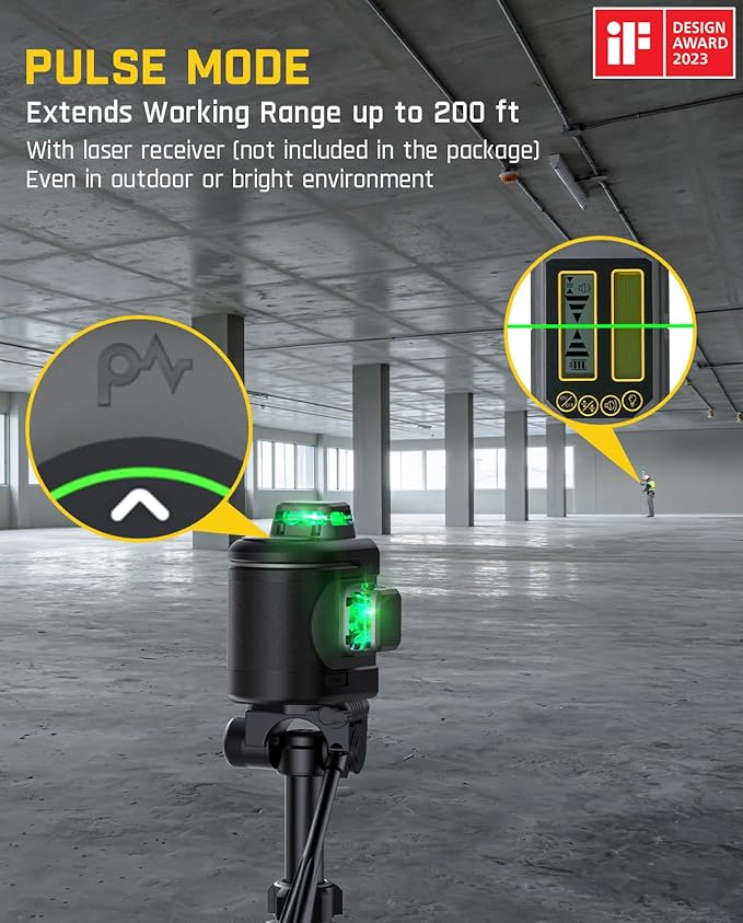 Fanttik D12 PRO Laser Level 3 x 360°, Self-Leveling Cross Line Laser with LED Screen, 3D Green Cross Line, 5200 mAh Battery Rechargeable, Pulse Mode, Magnetic Support
