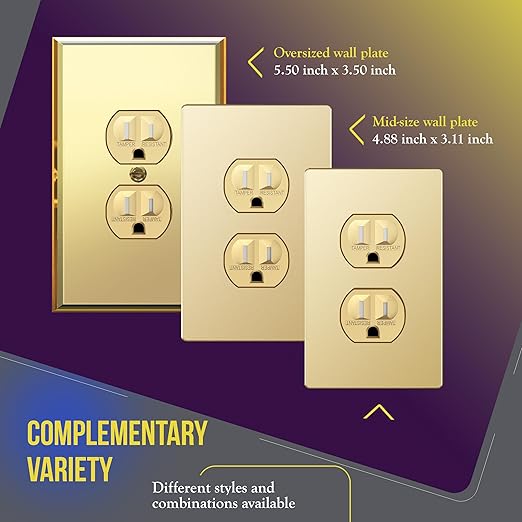 ENERLITES Elite Series Duplex Receptacle, Residential Grade Wall Outlet, Duplex Electrical Outlet, Self-Grounding, 3-Wire, 2-Pole, 15A 125V, UL Listed, 61580-GD, Gold