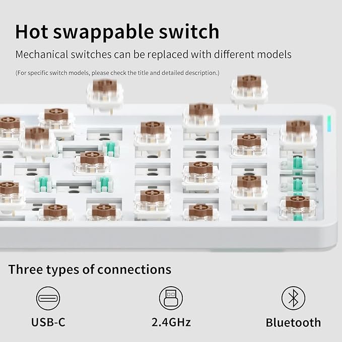 nuphy Air96 V2 Wireless Mechanical Keyboard,100 Keys RGB Backlit Keyboard,Supports Bluetooth 5.1,2.4G and Wired Connection,for PC/Laptop/Windows/Mac -White Gateron Brown Switch