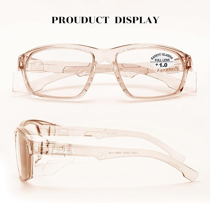 ProtectX Stylish Anti-Fog & Scratch-Resistant Safety Glasses With Readers, UV Protection Goggles, Anti-Impact Lightweight Glasses for Men＆Women Cold Brew Reading 1.0-6 Pack