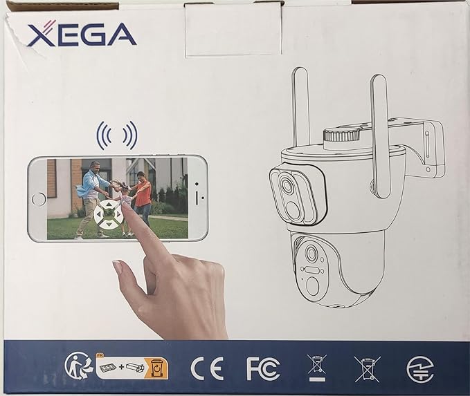Xega 4G Cellular Security Camera【Dual Lens】 Outdoor with SIM Card, 14400mAh 2K HD Wireless Solar 4G LTE Camera, PTZ Motion Dtetection Spotlight Siren TF Cloud Storage,Only Support The Built-in SIM