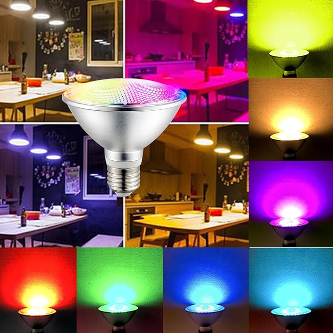 2 Pack,PAR30S RGBWCT LED Bulbs,RGB+Warm+Cool White(2700K-6500K)+Timing, LED Flood Light,Indoor/Outdoor,IR Remote Control, Waterproof Lawn Lamp for Home Courtyard Christmas Party Decoration