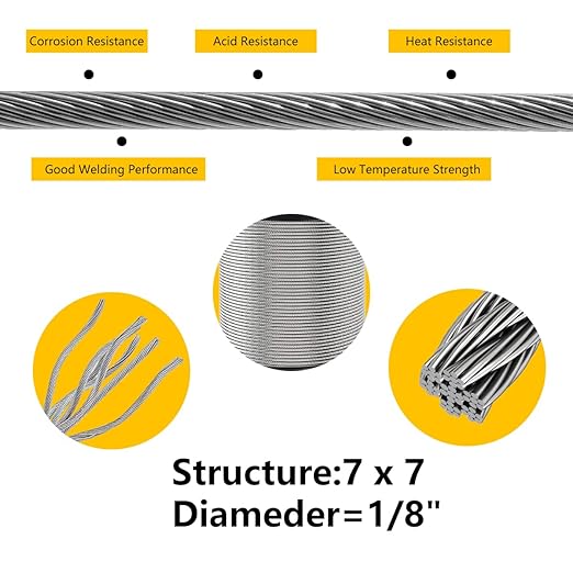 500FT 1/8" T316 Stainless Steel Cable with Cutter, 7x7 Strands Aircraft Wire Rope for Deck Railing, Stair Handrail, Porch Fence, High Strength for Indoor and Outdoor Use