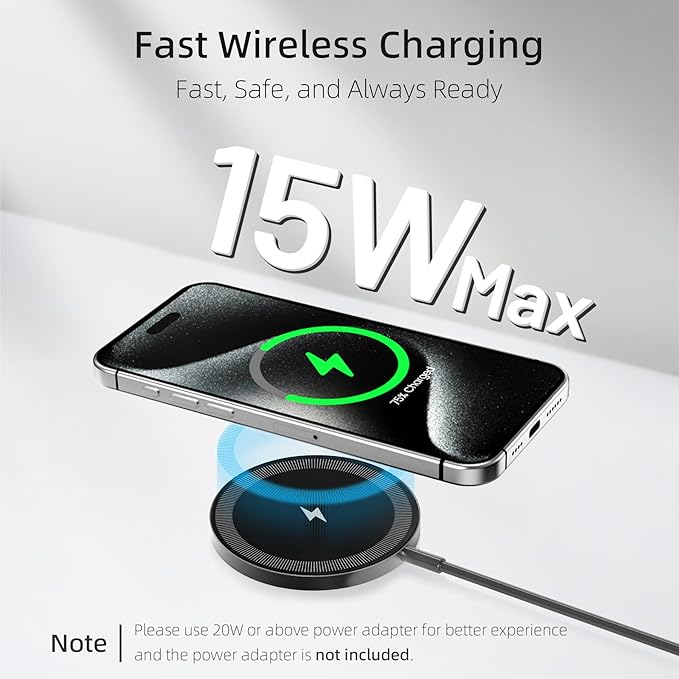 Magnetic Wireless Charger Charging Pad: 15W Qi Fast Portable for iPhone 16e 16 15 14 13 12 Series & AirPods 4 3 2 Pro - Google Pixel 10 Series & Galaxy S25 Qi2 Ready - USB-C/A Dual Ports, 3 Pack Black