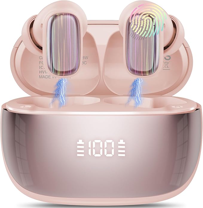 AI Language Translator Earbuds Real Time, 164 Language/6 Translation Modes Translator Earbuds 3-in-1 Translation Headphones, Bluetooth 5.4 Translation Device for Travel Business Learning, Pink