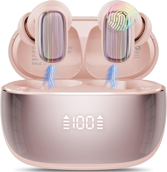 AI Language Translator Earbuds Real Time, 164 Language/6 Translation Modes Translator Earbuds 3-in-1 Translation Headphones, Bluetooth 5.4 Translation Device for Travel Business Learning, Pink