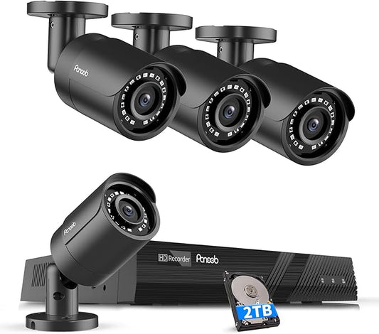 4K Security Camera System PoE, 4X 8MP Wired Home Bullet IP PoE Cameras with Mic, AI Human Vehicle Detection, 100ft IR Night Vision, 4K 8 Channel NVR 2TB HDD for 24/7 Recording, PB37F30408-8M