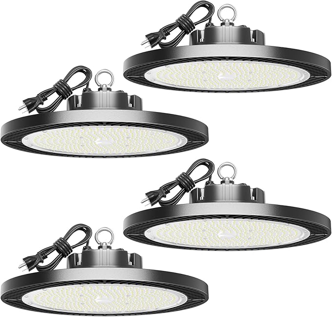 UFO Led High Bay Light, Upgrade Super Bright 350w 52500lm 5000k High Bay Led Shop Lights with Us Plug 5' Cable, Led Shop Lights for Garage Workshop Factory Barn Gym Warehouse 4 Pack