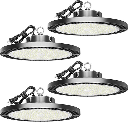 UFO Led High Bay Light, Upgrade Super Bright 350w 52500lm 5000k High Bay Led Shop Lights with Us Plug 5' Cable, Led Shop Lights for Garage Workshop Factory Barn Gym Warehouse 4 Pack