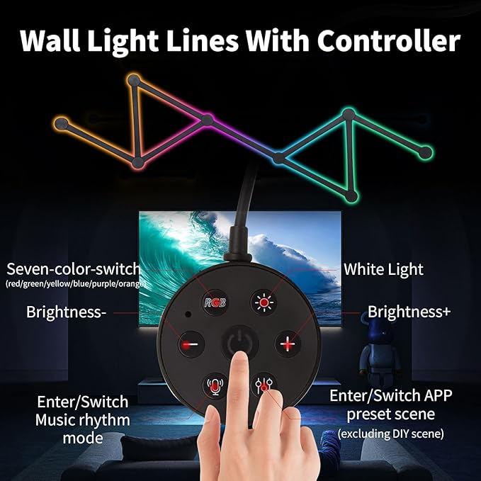 Smart Wall Light Lines, WiFi RGB LED Light Bars, 16M+ Color Dimmable Music Sync DIY Home Decor Light Bars for Gaming Party Streaming Lovers, Work with Alexa & Google Assistant (9 Lines,Black)