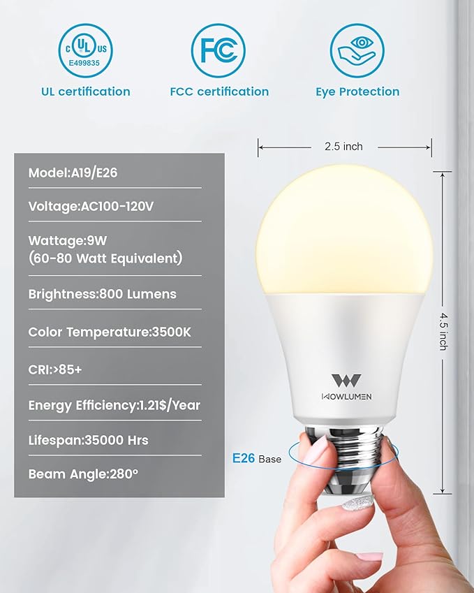A19 LED Light Bulb,9W E26 Light Bulbs(60 Watt/80 Watt Equivalent),3500K Soft White,Non-Dimmable,800LM Standard Base for Bedroom, Kitchen, Living Room, Office,UL Listed,16 Packs