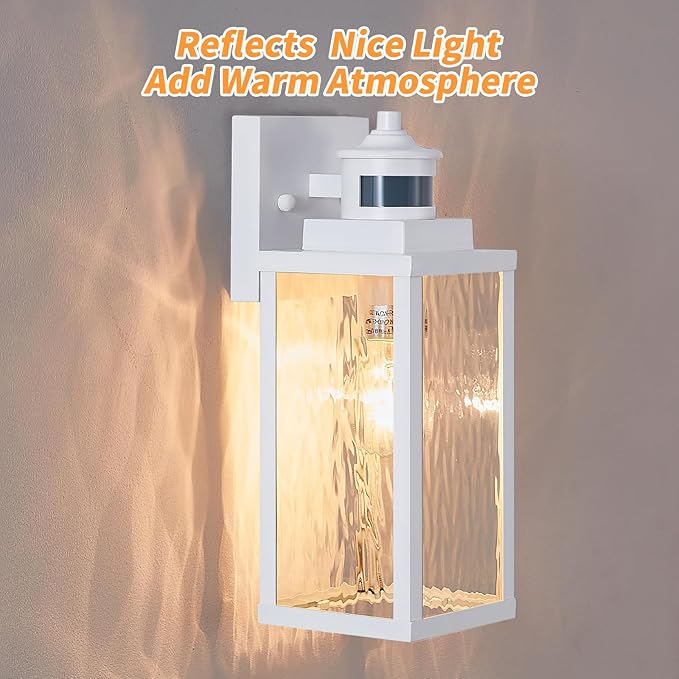 2 Pack White Motion Sensor Outdoor Wall Lights,Updated Dusk to Dawn Outdoor Lighting, Exterior Light Fixtures Wall Mount,Waterproof Porch Light Outside Lights for House