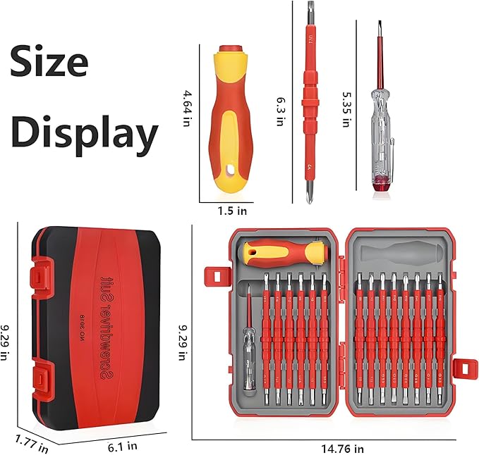 Insulated Screwdriver Set for Electricians – Ergonomic Handle, Magnetized Tips, Durable for Electrical Work, Receptacle & Outlet Screwdriver, Multi-Tool (29 in 1)