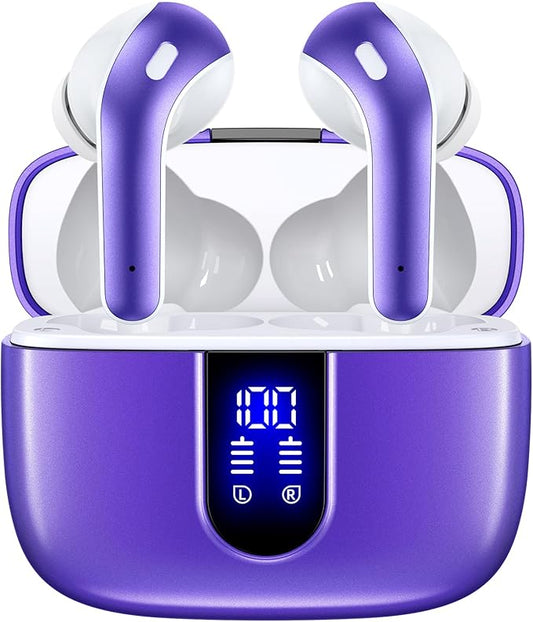 TAGRY Bluetooth Headphones True Wireless Earbuds 60H Playback LED Power Display Earphones with Wireless Charging Case IPX5 Waterproof in-Ear Ear buds with Mic for TV Smart Phone Laptop Computer Sports