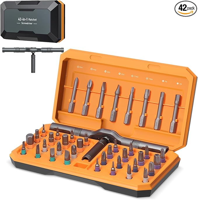 Upgraded 42 in 1 Magnetic Screwdriver Set, Ankilo DIY Ratchet Screwdriver Set, Multi Bit Magnetic Drive with 40 PCS Magnetic Bits, Portable Repair Tool Kit for Home, Bike, Repairs