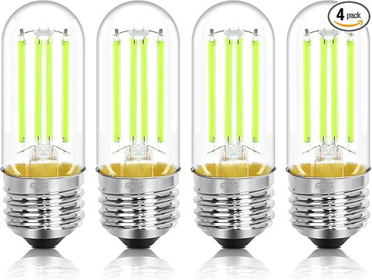 4 Pack 3.2 Inch T10 Green Light Bulb, E26 Base Edison Bulbs Dimmable, AC 120V 60 Watt Equivalent Clear Glass Filament Bulb, Halloween Christmas Party Bar Colored Light Bulbs, UL Listed
