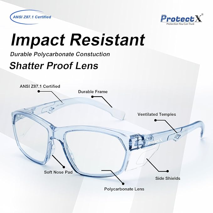 ProtectX Stylish Anti-Fog & Scratch-Resistant Safety Glasses, UV Protection Goggles, Anti-Impact Lightweight Glasses for Men＆Women Clear - 2 Pack,Blue