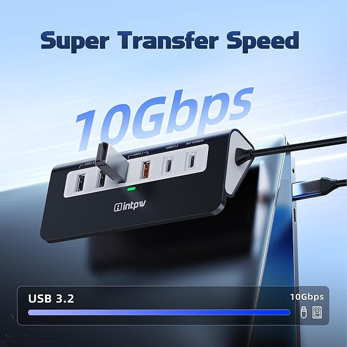 USB C Hub 10Gbps, 9-in-1 USB C Docking station 3.28FT with 4K@60Hz HDMI, Type-C & 2 Type-A 3.2, 2 USB-A 2.0, PD 100W, SD/TF Port, Black Aluminum USB Hub for Laptop, iPhone 16/15, MacBook Air/Pro