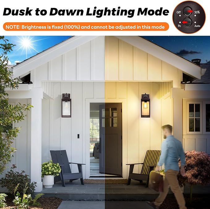 13.6" Motion Sensor Outdoor Wall Sconce Lantern, Exterior Waterproof Wall Lights Fixtures with Water-Rippled Glass, Brown Outside Mount Lighting for House, Porch, Garage, Patio, Bulbs Not Included