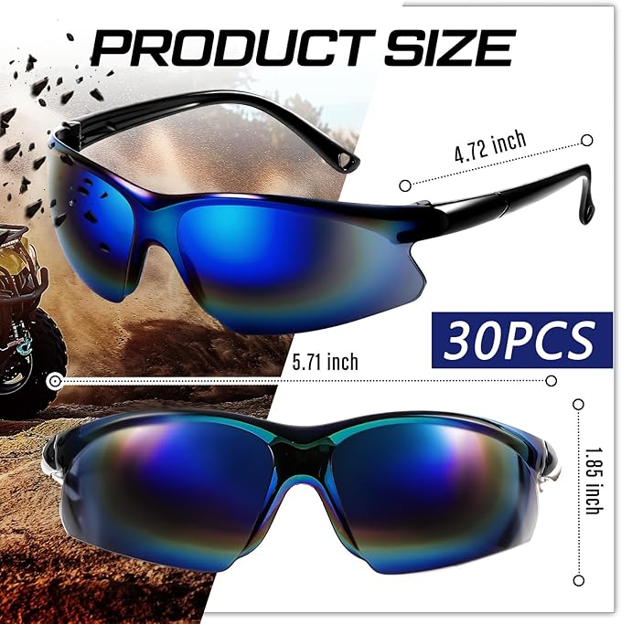 Kingdder 50 Pack Safety Glasses Bulk for Men Scratch Resistant Goggles Eye Protection Glasses Blue Tinted Mirror Polycarbonate Lens