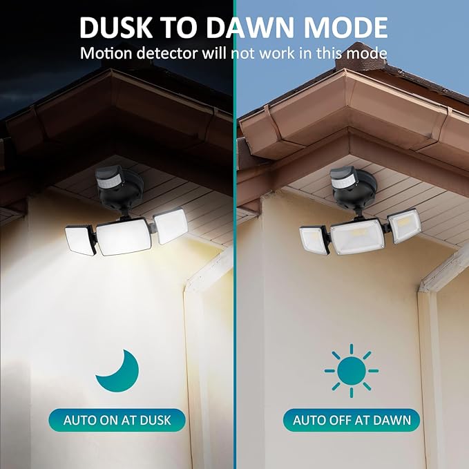 USTELLAR 55W LED Security Lights Motion Sensor Light Outdoor with Remote Control, Dusk to Dawn LED Flood Lights 5500LM 5000K, IP65 Waterproof, Exterior Flood Light for Garage, Yard, Eave-1 Pack Black