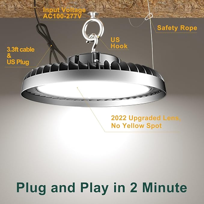 520W LED High Bay Light AC100-277V High Bay LED Light 5000K 78000LM (2080W MH/HPS) UFO LED Lights Suit for 30-60FT Height-3Pack 𝟓𝐘𝐫𝐬 𝐖𝐚𝐫𝐫𝐚𝐧𝐭𝐲