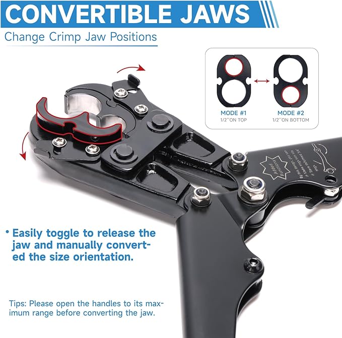 iCrimp Pex Pipe Crimping Tool, Plumbing Tool with Convertible 1/2" and 3/4" Jaws for Copper Ring, Meets ASTM 1807 Standard IWS-1234N