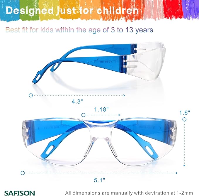 28 Pack Kids Safety Glasses, ANSI Z87.1 Child Size Protective Goggles in 7 Colors, Scratch and Impact Resistant Clear Lens Eyewear with Color Frame for Nerf Party/Science/School Projects