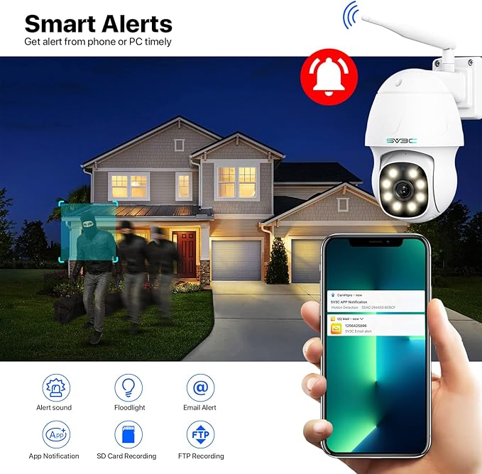 SV3C 4K Security IP Camera Outdoor, 8MP PTZ Pan Tilt Dual Band 2.4G 5G WiFi Cameras with Auto Track, Floodlight Color Night Vision, Human Detect, Onvif, RTSP Browser, 2-Way Audio, FTP, SD Card Record