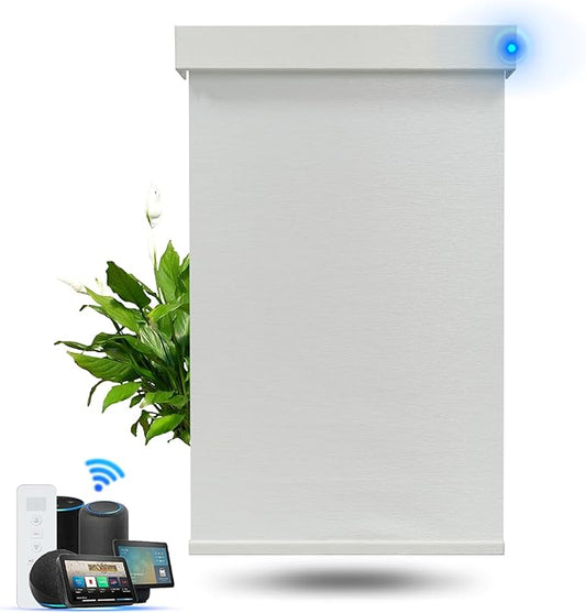 Motorized Blinds with Remote, Blackout Smart Roller Blinds Compatible with Apple Homekit Google Home and Alexa, Automatic Window Blinds Customize, White